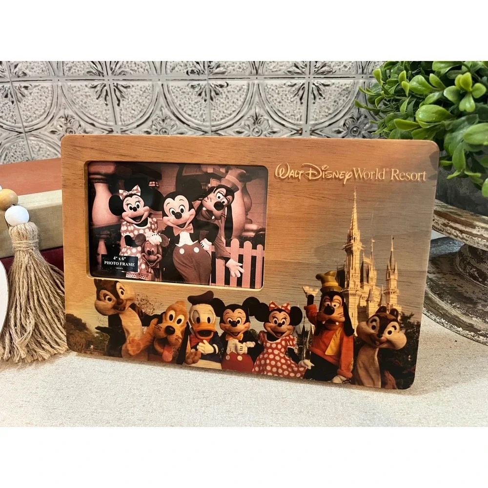 New Disney World Resort Wooden Photo Frame 4x6 Mickey Minnie Castle Souvenir